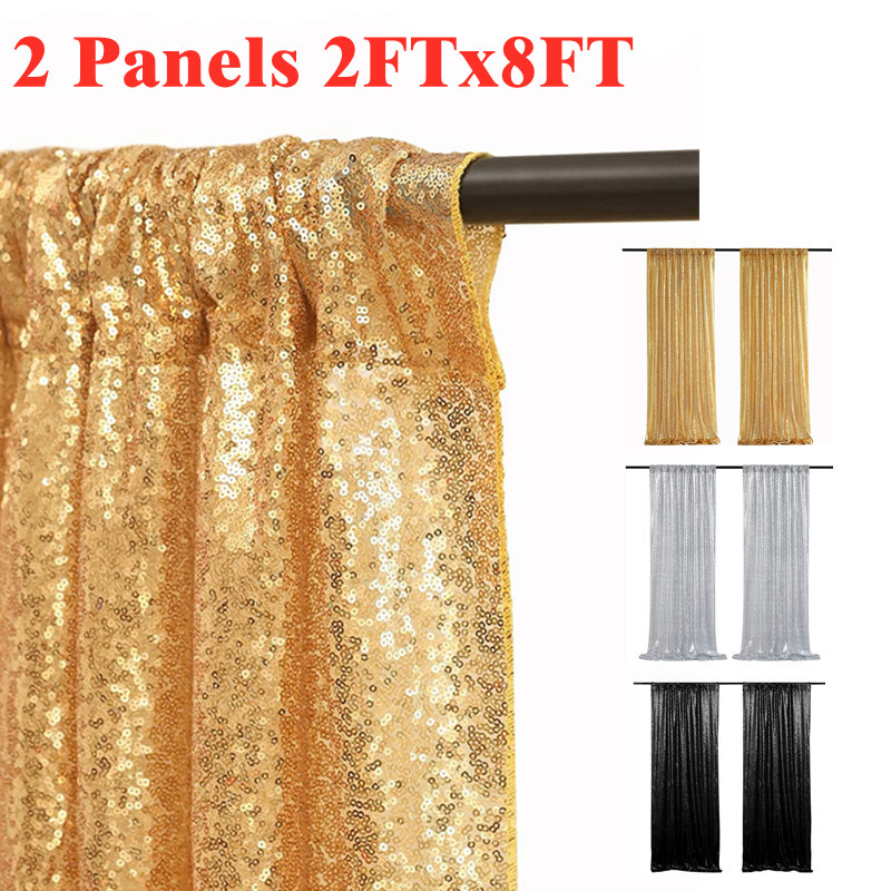 Sequin Fabric Panel - ستائر خلفية من الترتر الذهبي/الفضي، لوحتان