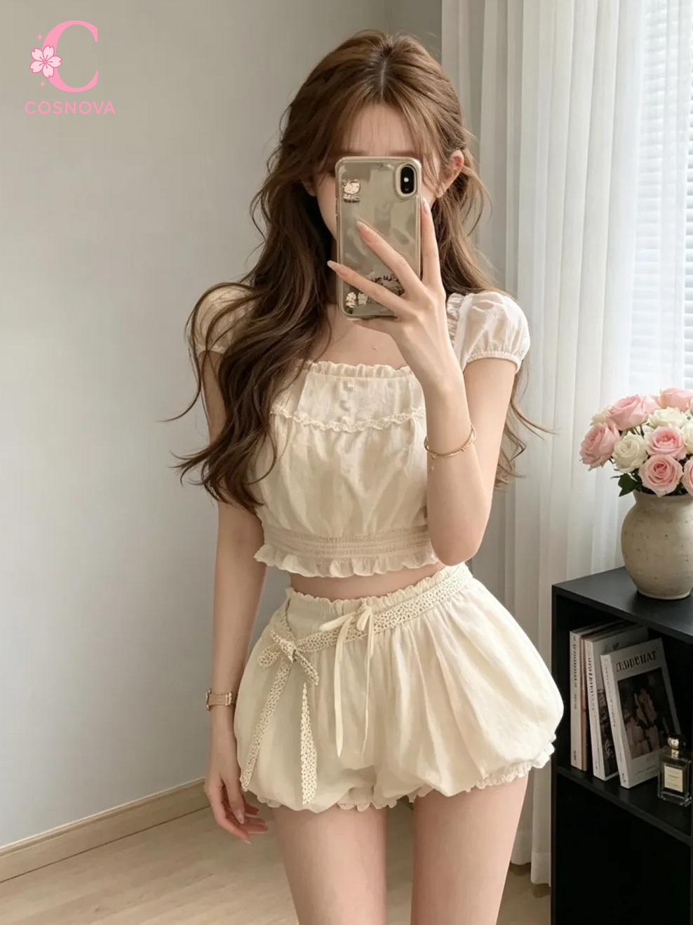 Elastic Lace Trim - طقم صيفي من قطعتين للنساء بتصميم