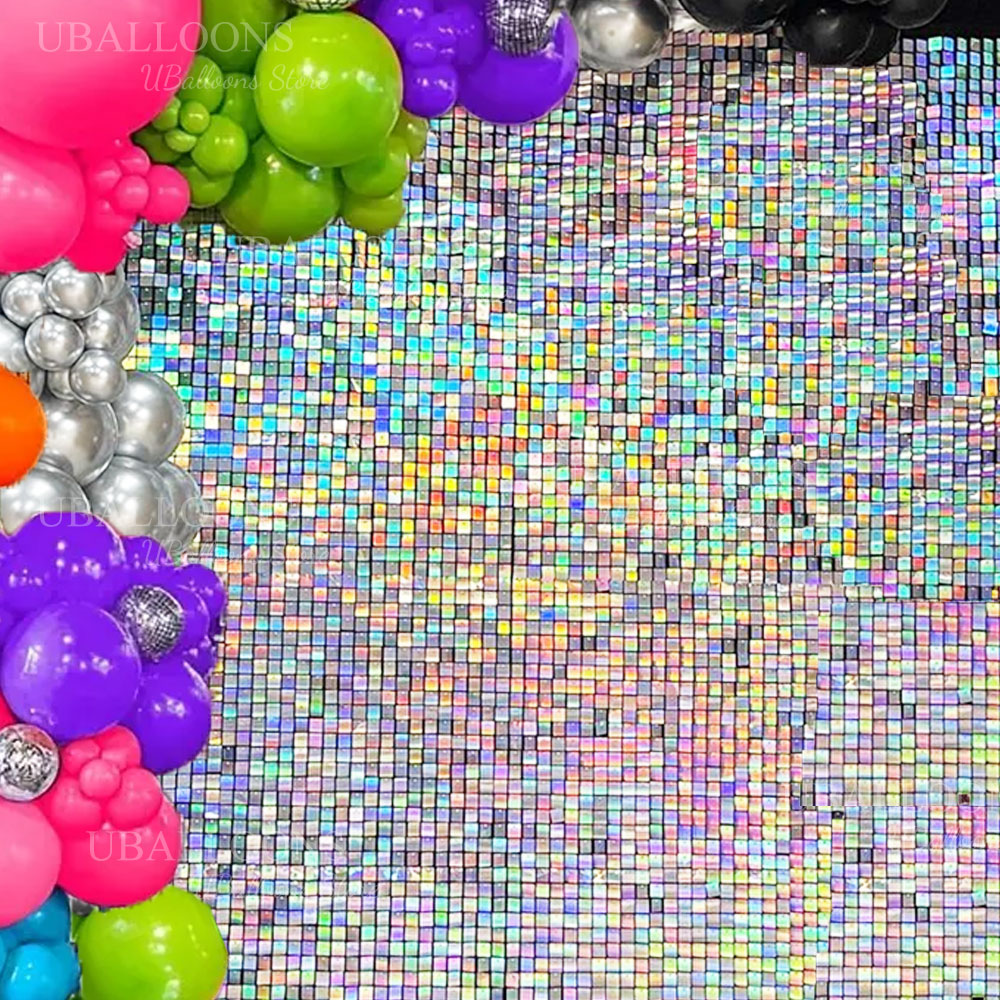 Sequin Fabric Panel - قزحي الألوان الفضة لامع لوحات الحائط