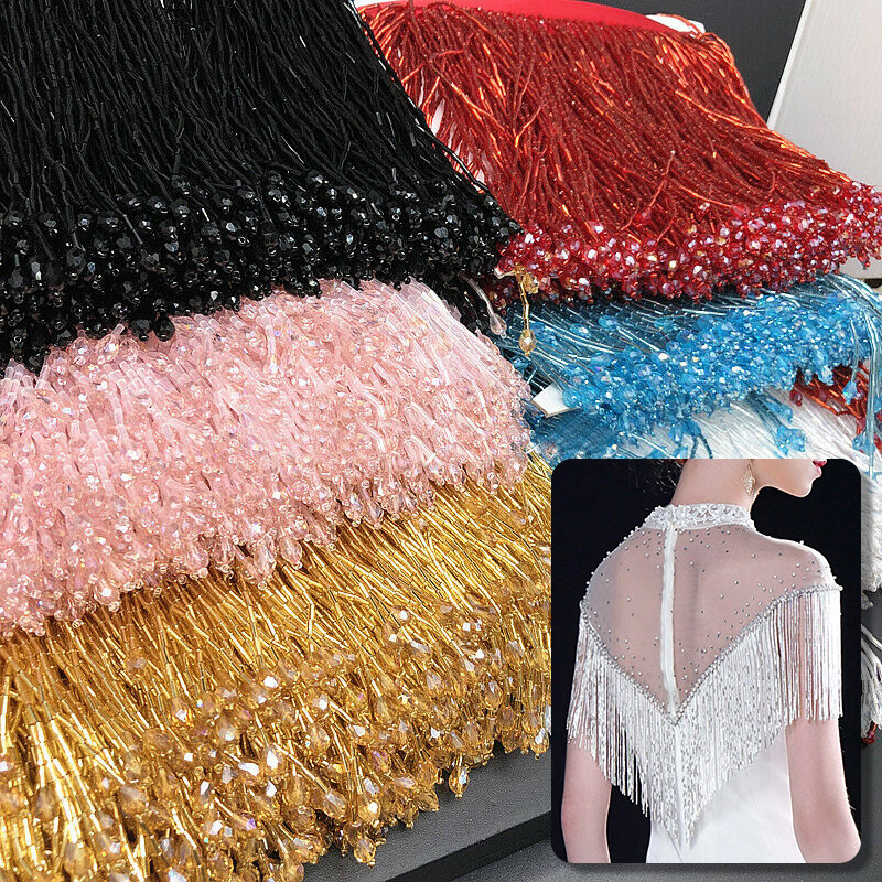 الدانتيل مطرز شرابة للخياطة ال - مراجعة Beaded Trim Fringe وسعره