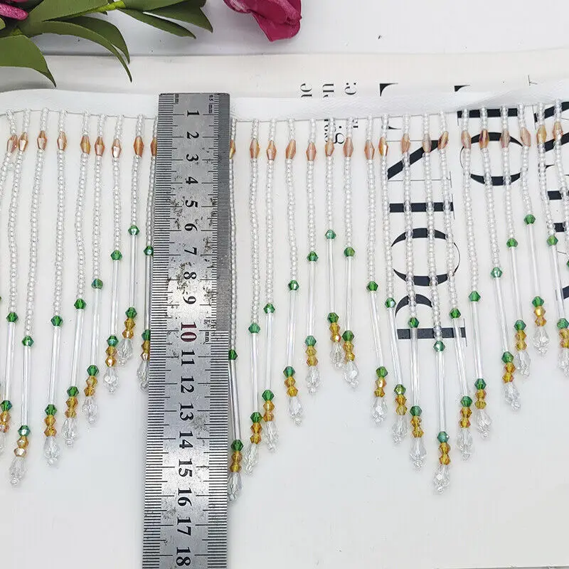 أنبوب زجاجي هامش شرابة 16 سنتي - مراجعة Beaded Trim Fringe وسعره